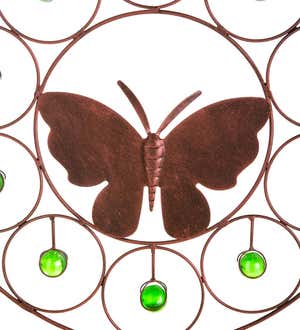Metal Butterfly Trellis with Four Bells and Ten Glass Orbs