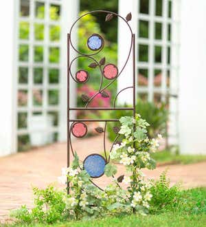 Metal Leaves and Vines Garden Trellis with Decorative Glass Discs