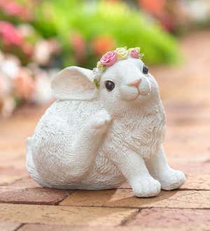 Scratching Bunny With Roses Indoor/Outdoor Resin Sculpture