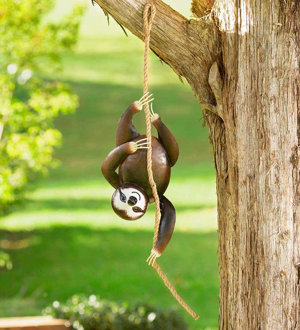 Handcrafted Hanging Metal Sloth on a Rope Decoration