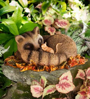 Cuddling Raccoon and Mouse Taking a Nap Indoor/Outdoor Sculpture
