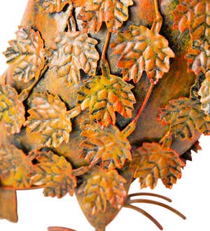 Handcrafted Fall Leaves Painted Metal Owl Garden Statue