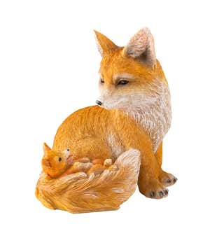 Mama Fox with Baby Indoor/Outdoor Resin Garden Sculpture