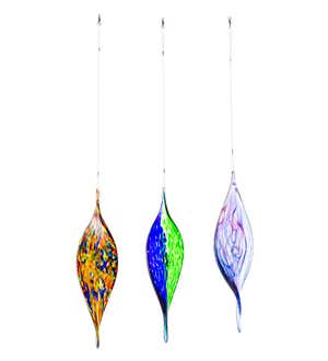 Handcrafted Hanging Glass Ornaments With String and Swivel Hook, Set of 3