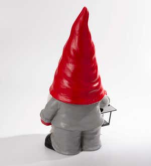 Welcome Home Gnome Sculpture with Solar-Powered Lantern