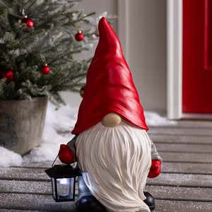 Welcome Home Gnome Sculpture with Solar-Powered Lantern