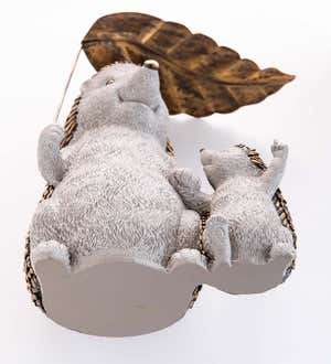 Father and Son Hedgehogs Resin Garden Sculpture with Metal Leaf