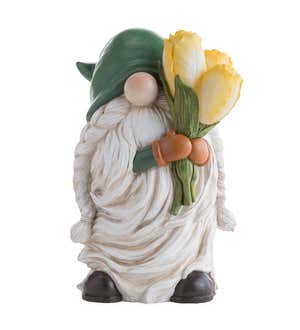 Long-Bearded Gnome with Solar Lighted Flowers
