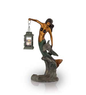 Recycled Aluminum Mermaid with Lantern Statue