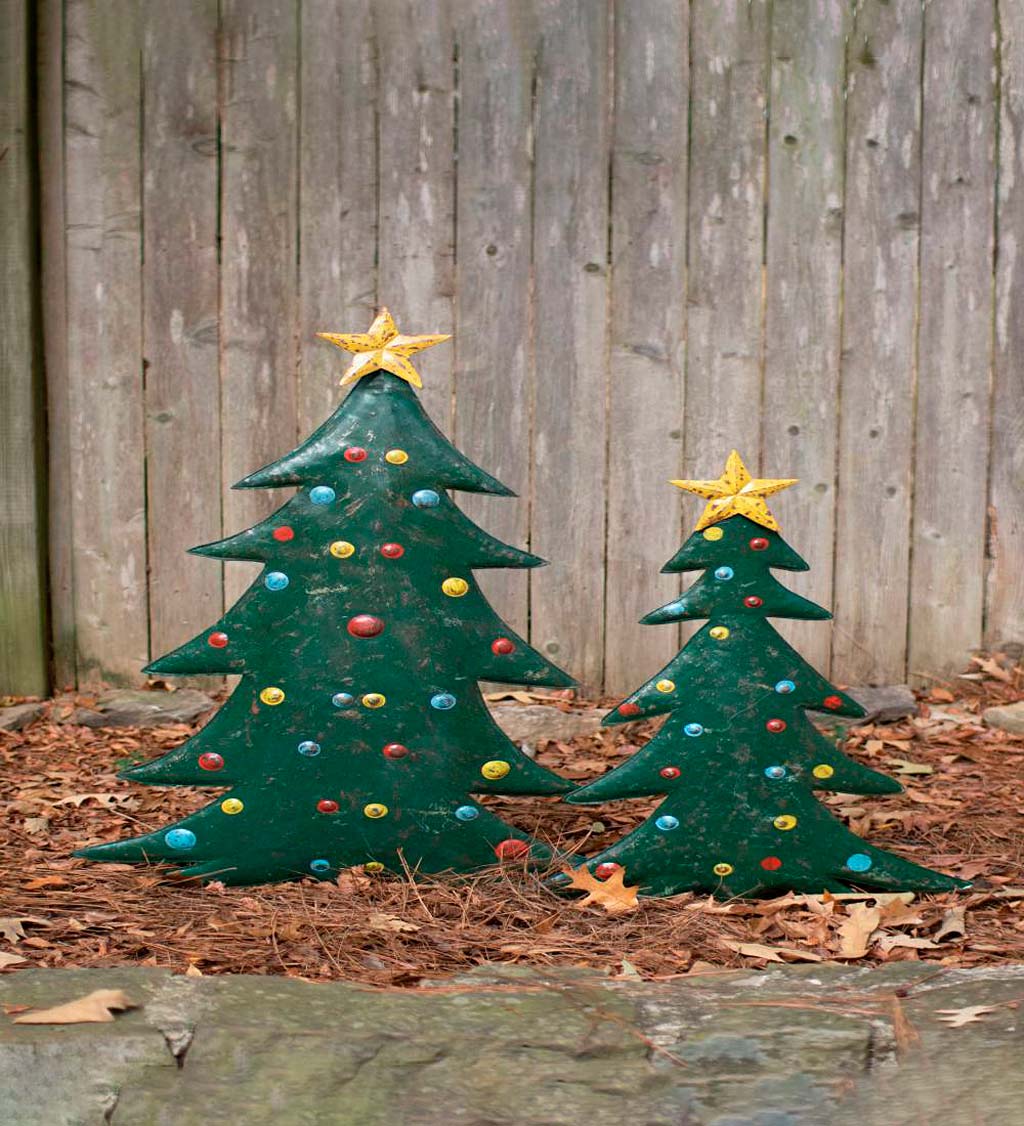 Handcrafted Metal Christmas Tree Stakes, Set of 2