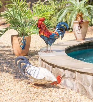 Colorful Iron Rooster Garden Statue