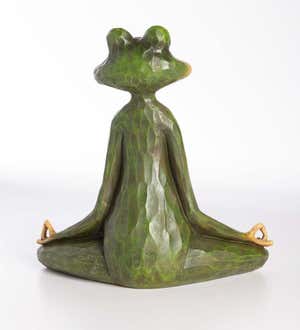 Zen Yoga Frog Statue with Carved Wood Look