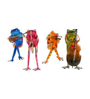 Colorful Metal Frog Musician Quartet, Set of 4