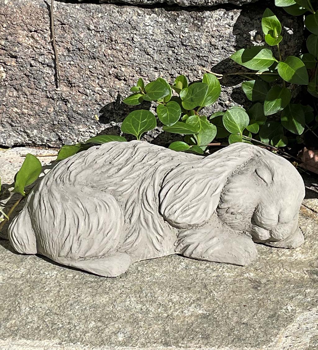 Sleeping Bunny Concrete Garden Sculpture - Gray