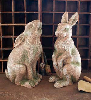 Curious and Sniffing Faux Concrete Rabbit Garden Statues