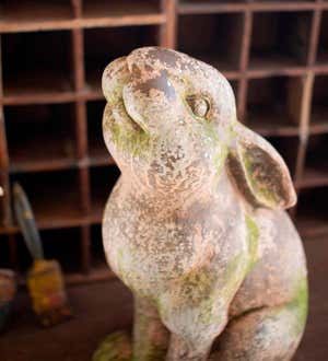 Curious and Sniffing Faux Concrete Rabbit Garden Statues