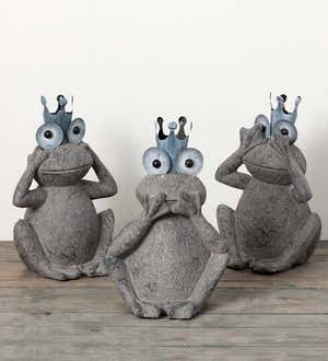 Gray Frog Prince Statues, Set of 3