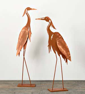 Metal Crane Copper-Colored Silhouette Statues, Set of 2