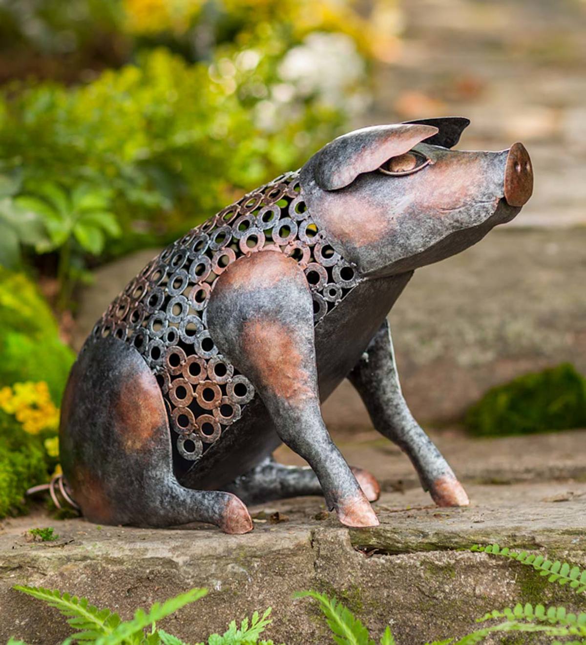 Reclaimed Metal and Repurposed Washer Pig Sculpture
