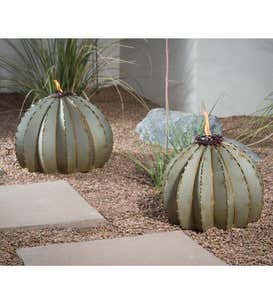 Large Golden Barrel Cactus Outdoor Torch - Green