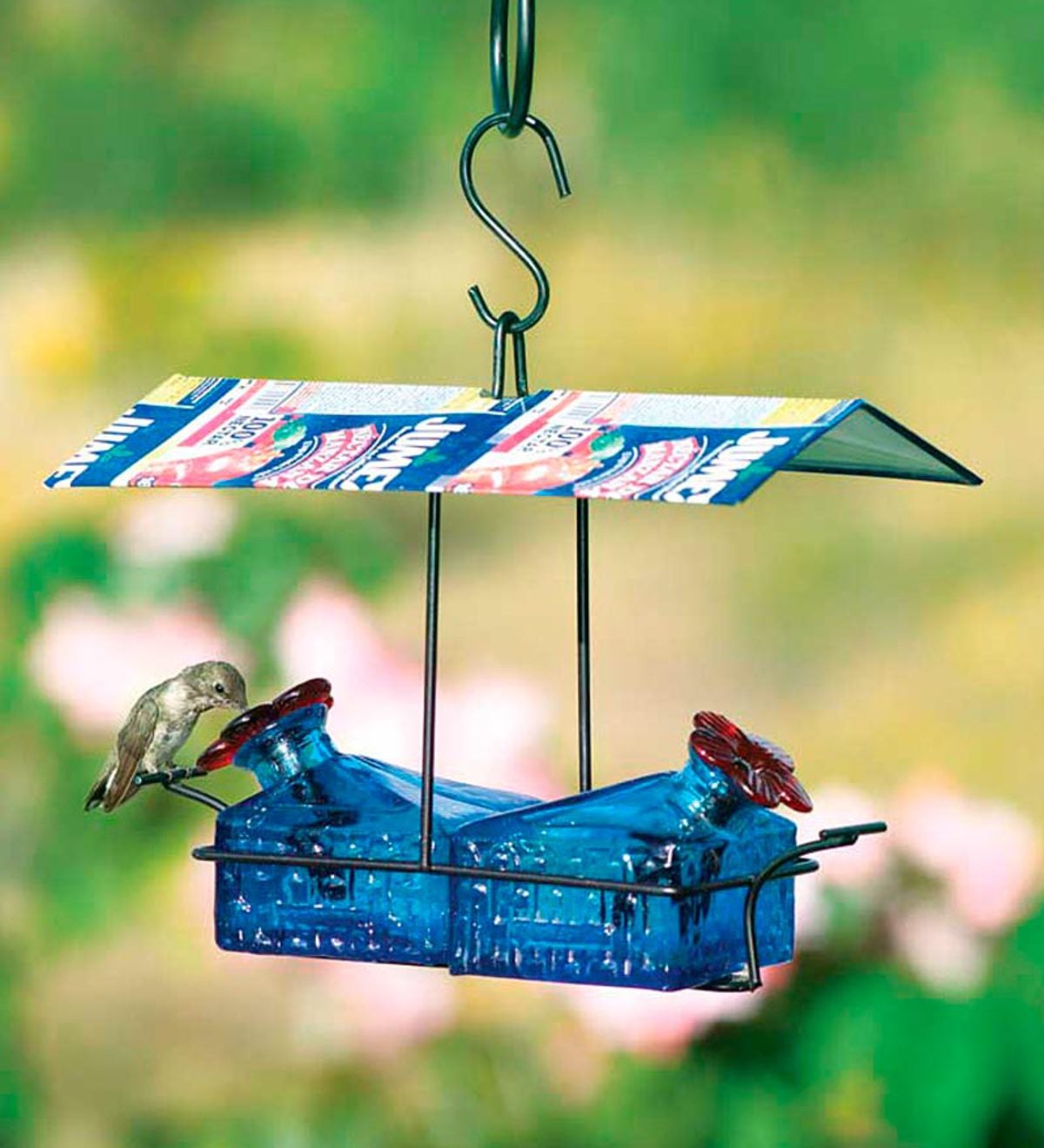 Handcrafted Sheltered Blue Basket Hummingbird Feeder