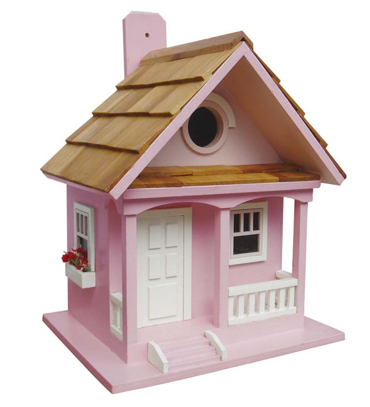 Wood Cottage Birdhouse with Flowerboxes - Cotton Candy Pink