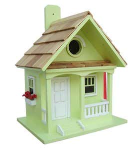 Wood Cottage Birdhouse with Flowerboxes - Key Lime Green