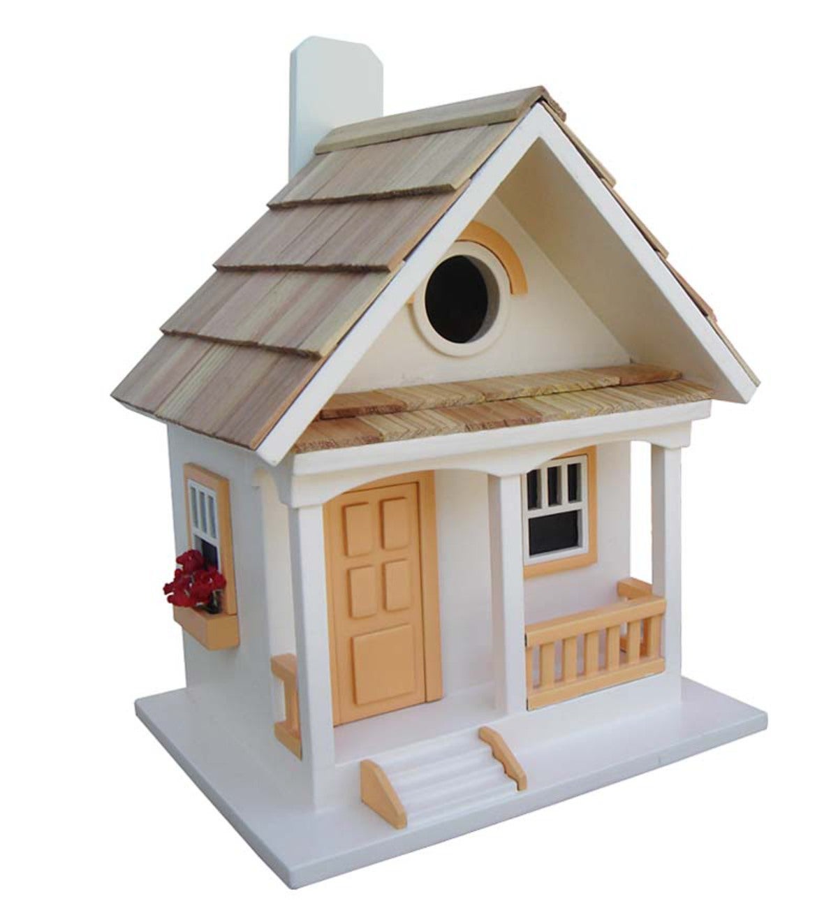 Wood Cottage Birdhouse with Flowerboxes - Peaches & Cream Orange