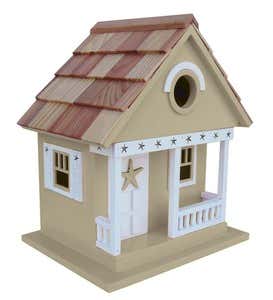Wood Beach Cottage Birdhouse - Beige with Starfish
