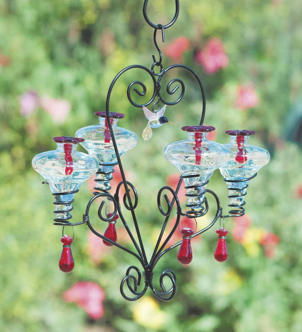 Glass Hummingbird Feeder, Four Victorian Mini Blossom