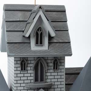 Gothic Castle Birdhouse with Metal Dragon Weathervane