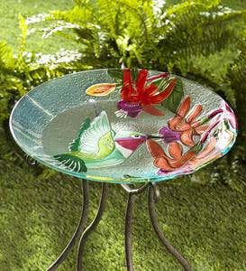 Glass Hummingbird Birdbath with Stand Set