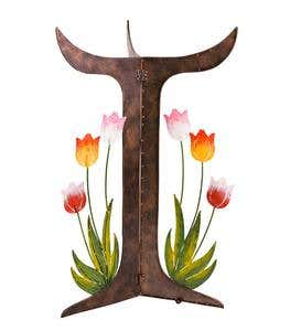 Glass Birdbath and Metal Stand Set - Tulips