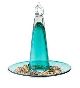 Handcrafted Colorful Pyramid Recycled Glass Bird Feeder - Green