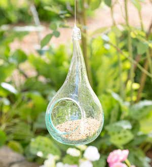 Handcrafted Glass Bird Feeder with Hanging Wire and Hook