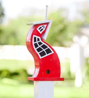 Handcrafted Made in USA Red Swaying Surrealist Wooden Birdhouse