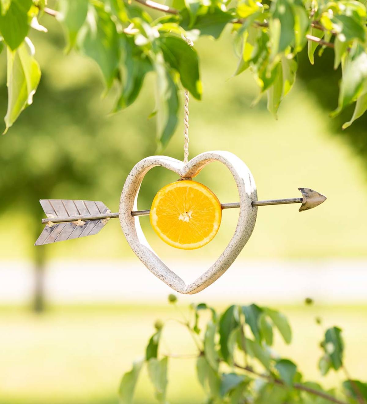 Ceramic Heart with Metal Arrow Hanging Fruit Bird Feeder