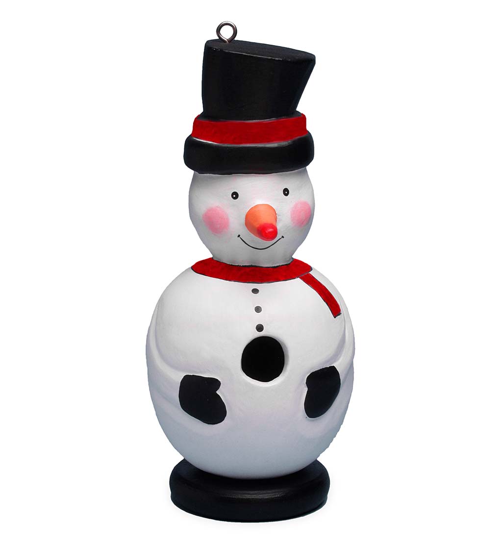 Hanging Hand-Carved and Hand-Painted Wood Holiday Snowman Bird House