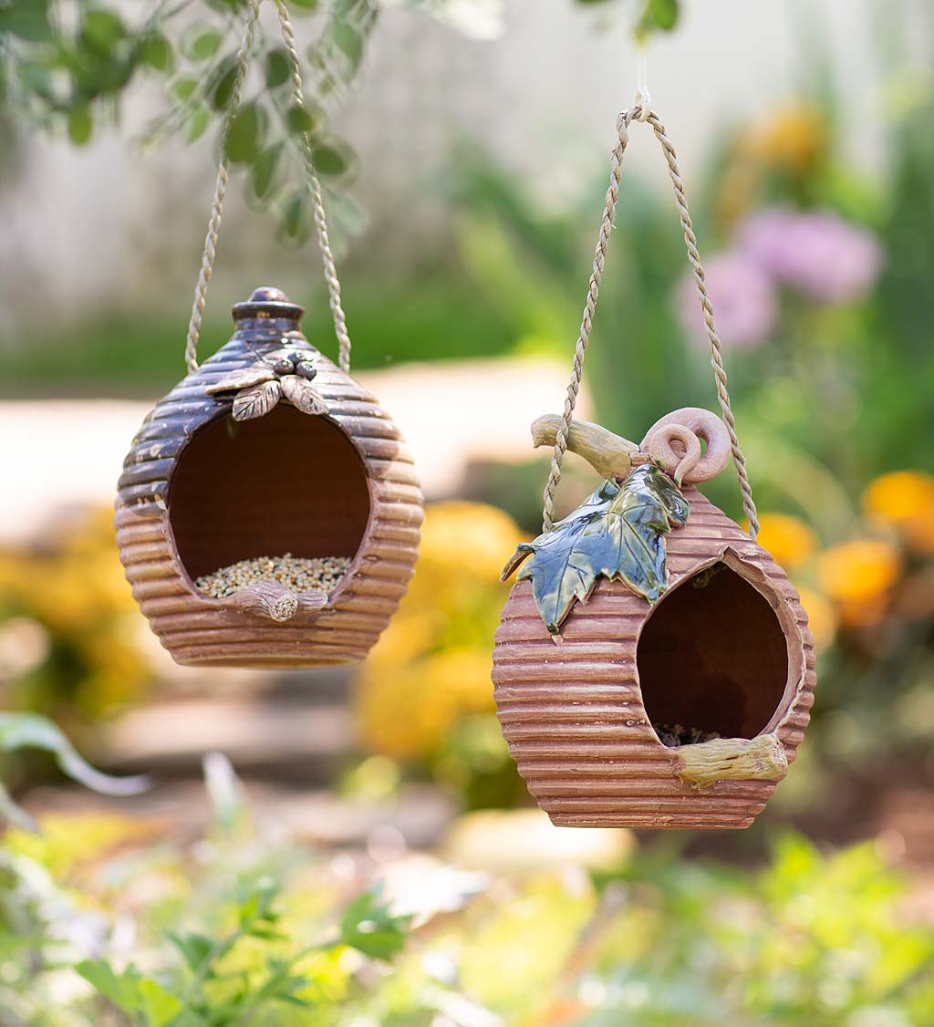 Ceramic Leaf Bird Feeder with Hanging Twine and Hook
