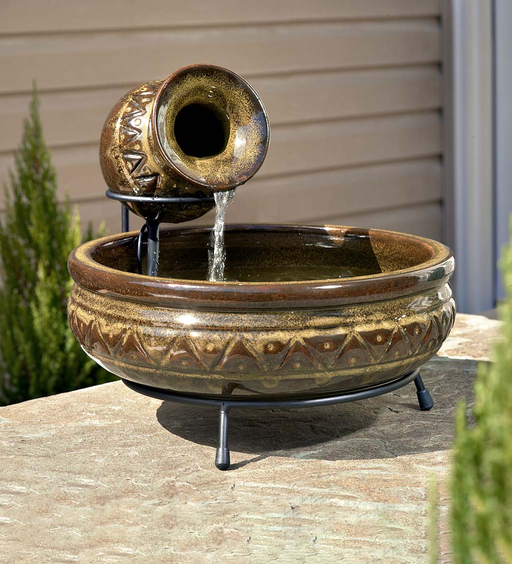 Solar-Powered Ceramic Fountain