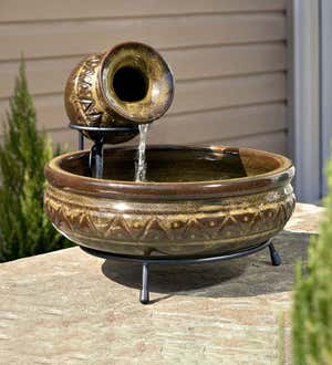 Solar-Powered Ceramic Fountain