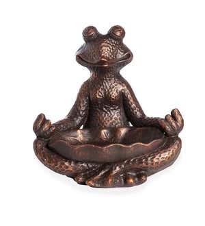 Bronzed Zen Yoga Frog Birdbath/Bird Feeder