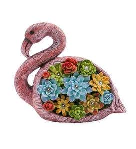 Solar Lighted Flamingo with Faux Succulents