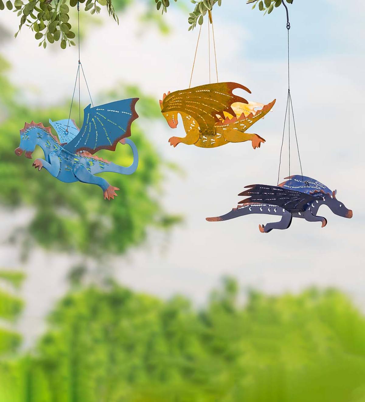 Hanging Metal Dragons, Set of 3