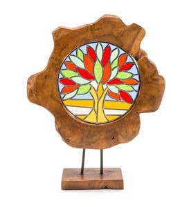 Stained Glass Tree of Life In Natural Teak Frame