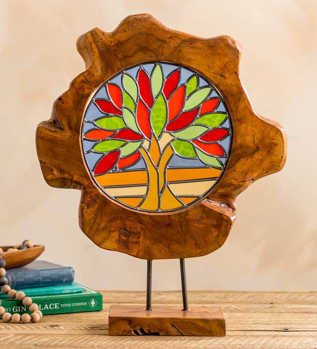 Stained Glass Tree of Life In Natural Teak Frame