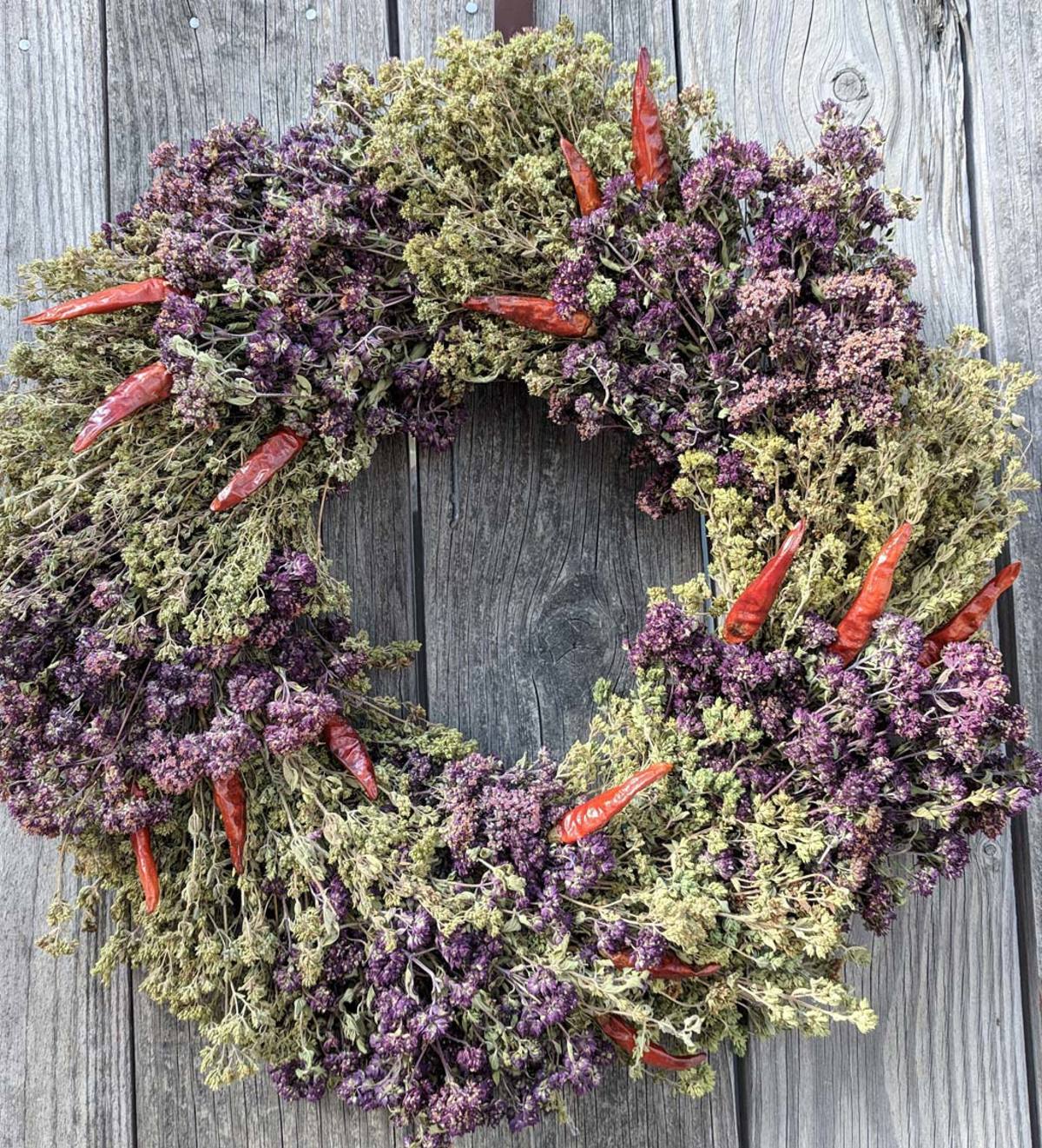 Colorful Dried Herb Wreath with Chili Pepper Accents