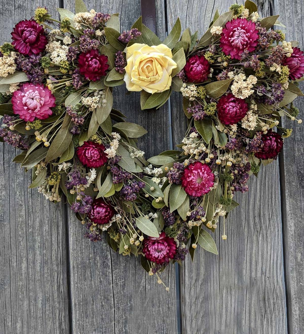 Heart-Shaped Dried Myrtle and Flower Wreath