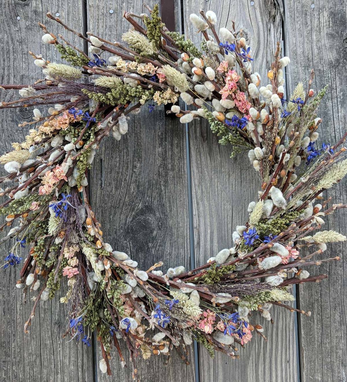 Pussy Willow and Flowers Preserved Wreath