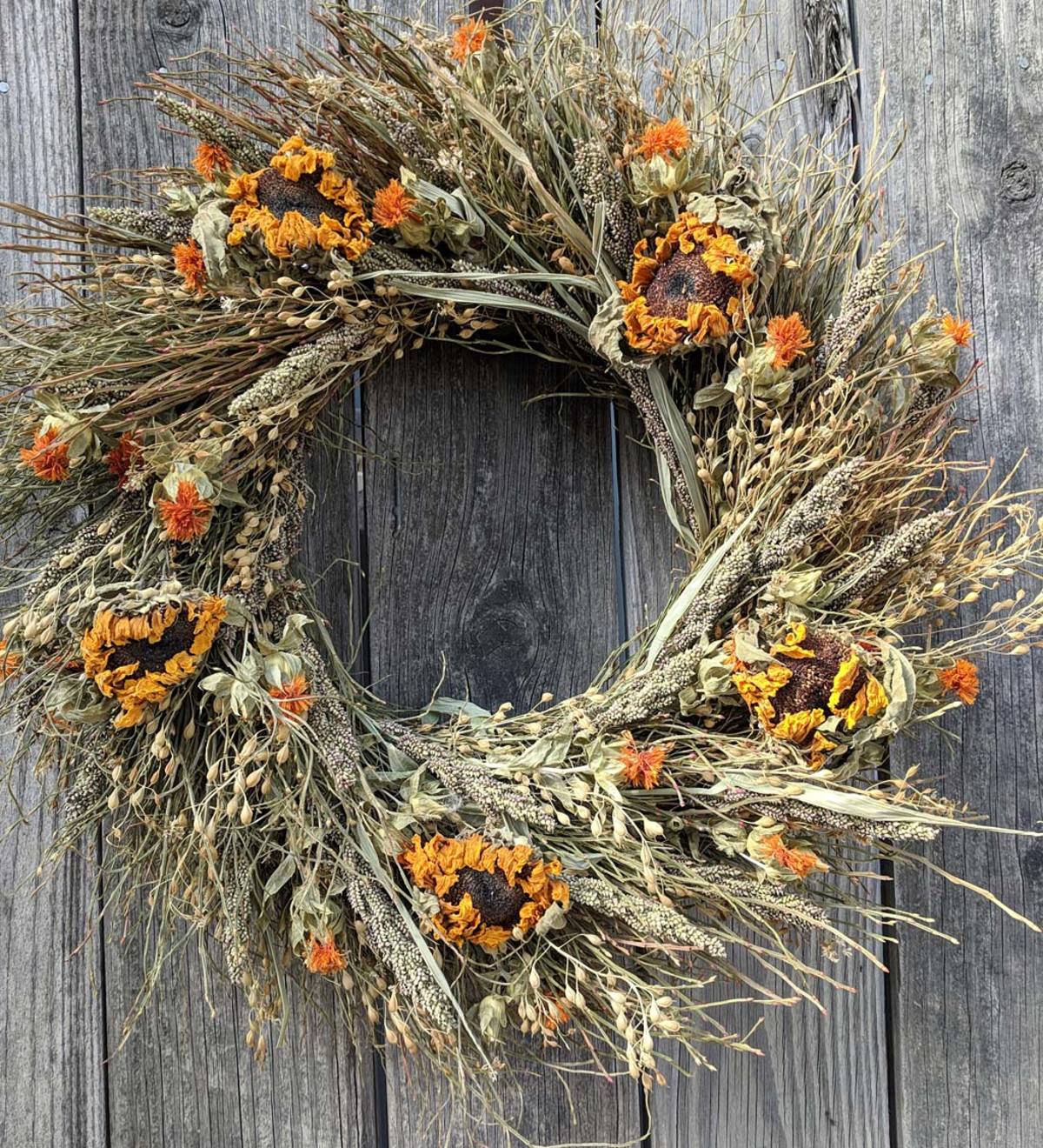 Dried Sunflower and Grasses Wreath